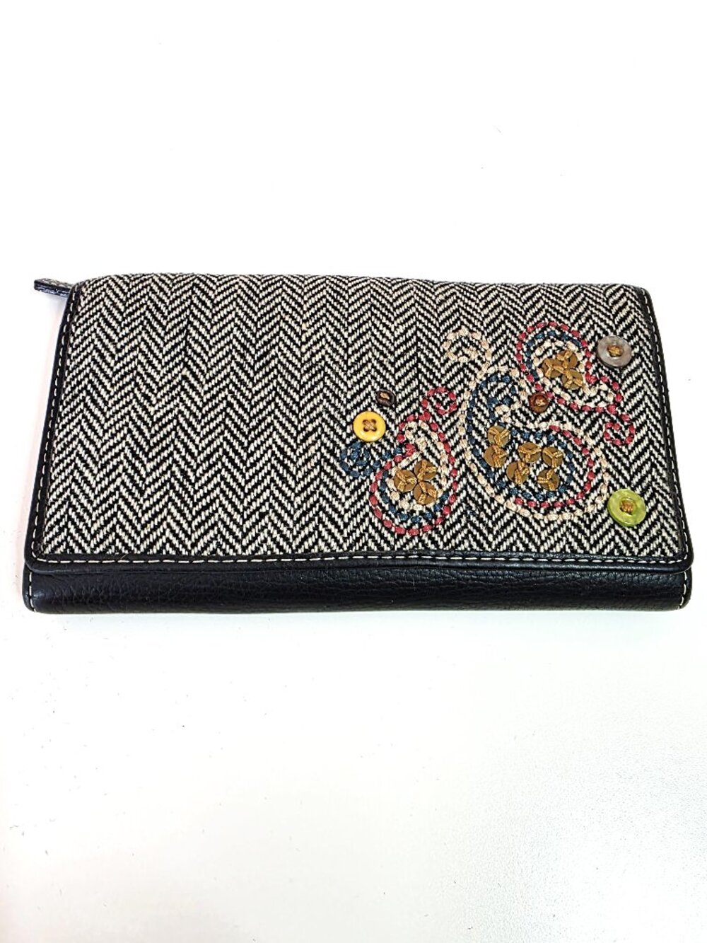 Fossil black leather & Herringbone chequebook wallet
